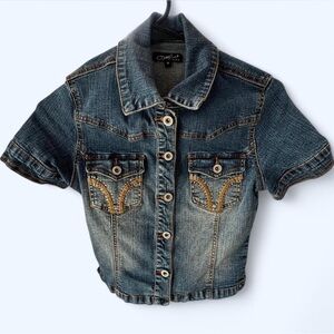 Western Vintage 2000s Denim / Jean Button-Up Cropped Shirt